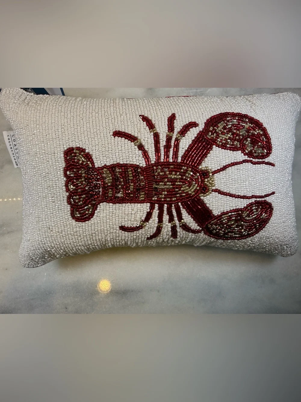 Set of 2 Coastal Collection Beaded Lobster Throw Pillows Nautical Beach Decor